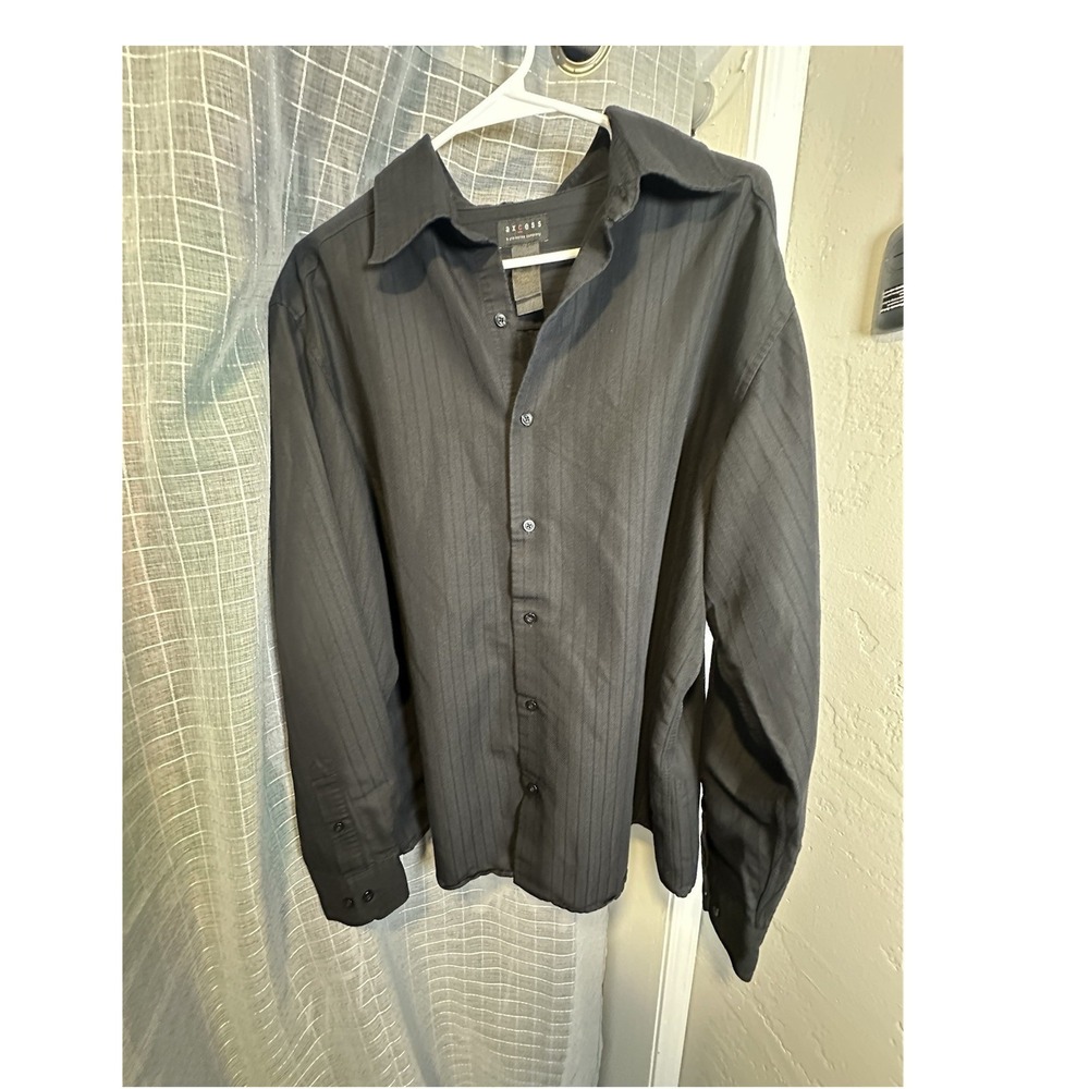 Axcess Men's Black Pinstripe Classic Fit Cotton Dress Shirt 16 36/37 XL